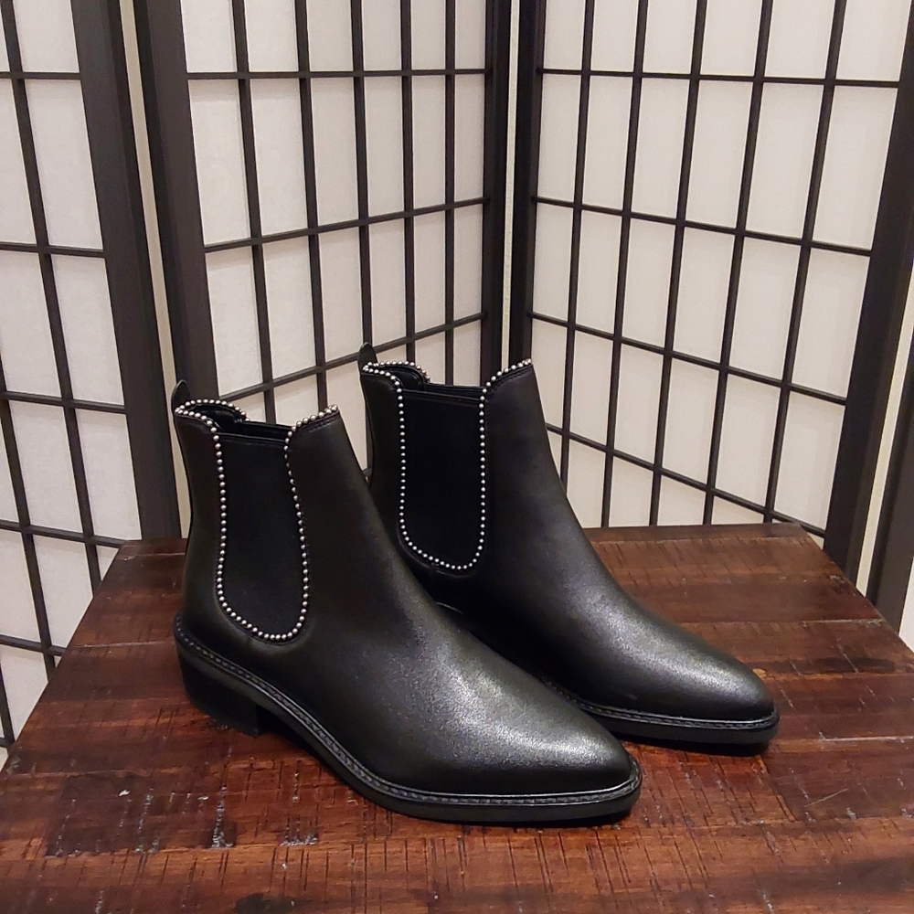 Black Stud-Trim Chelsea Ankle Boots